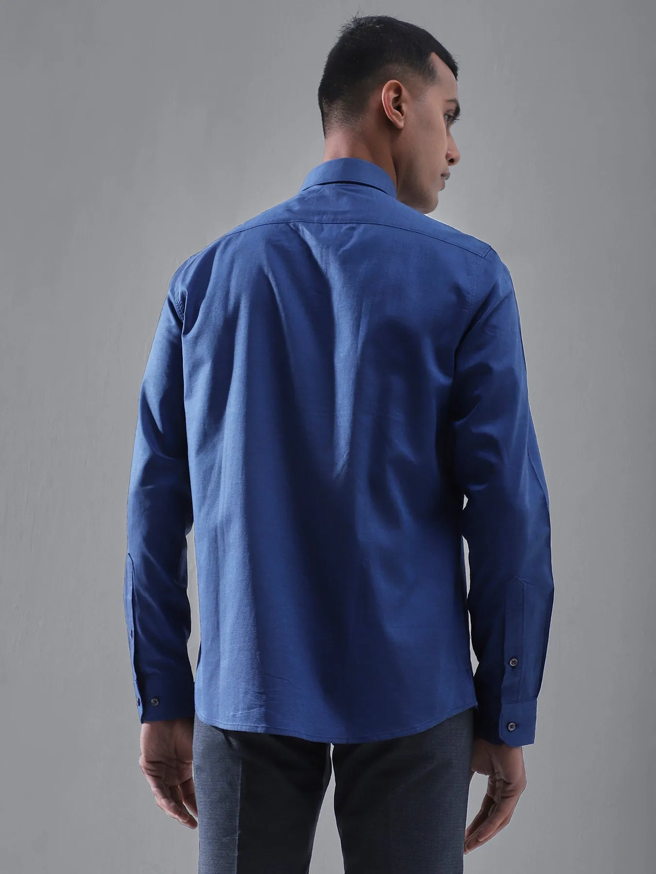 Cotton Navy Blue Dobby Full Sleeve Formal Shirt