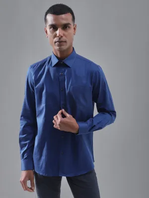 Cotton Navy Blue Dobby Full Sleeve Formal Shirt