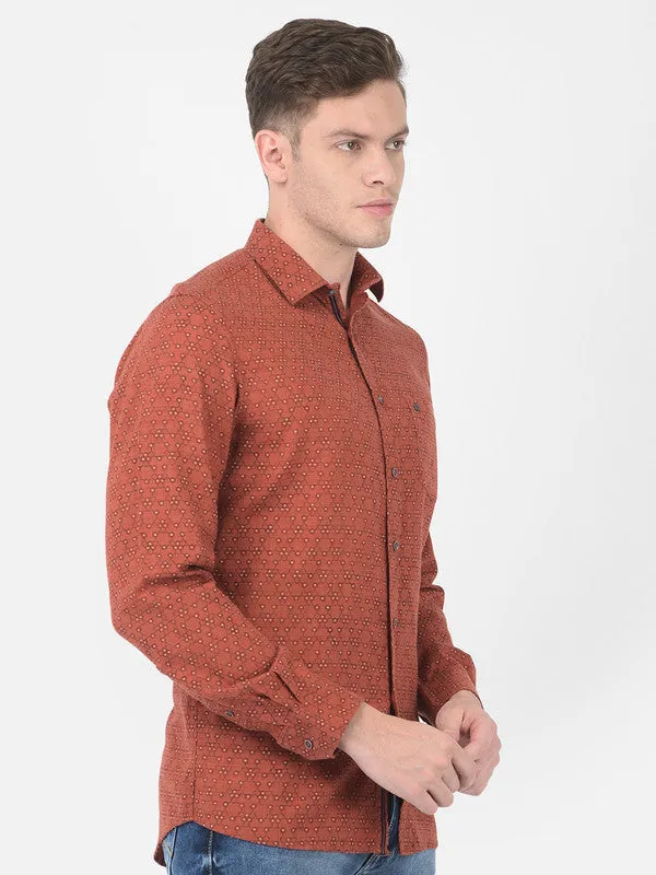 Cotton Orange Slim Fit Printed Shirt