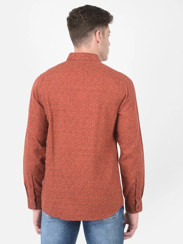 Cotton Orange Slim Fit Printed Shirt