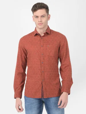 Cotton Orange Slim Fit Printed Shirt