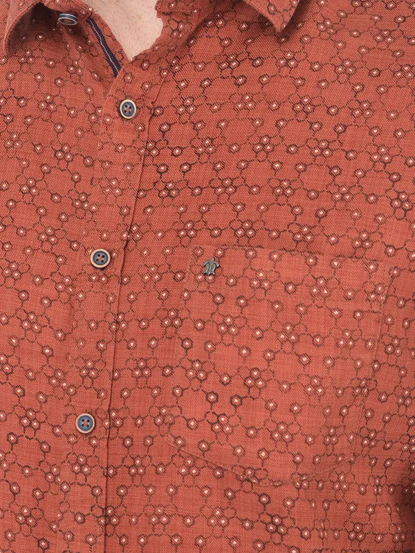 Cotton Orange Slim Fit Printed Shirt