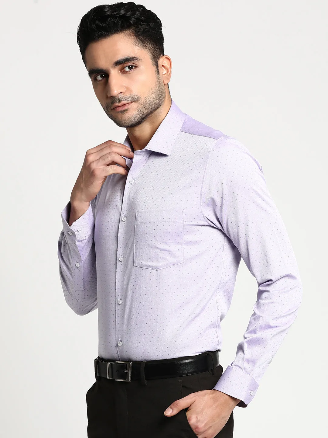 Cotton Purple Slim Fit Self Design Formal Shirts