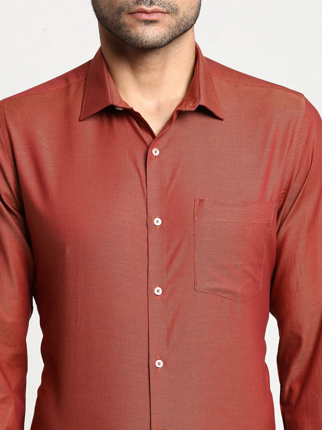 Cotton Red Slim Fit Self Design Formal Shirts