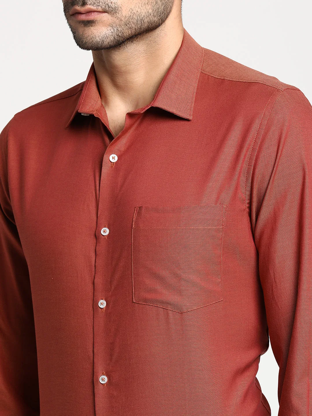 Cotton Red Slim Fit Self Design Formal Shirts