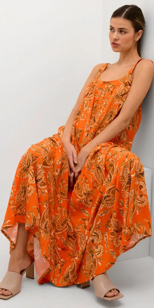 Cream Paisley Maxi Dress, orange