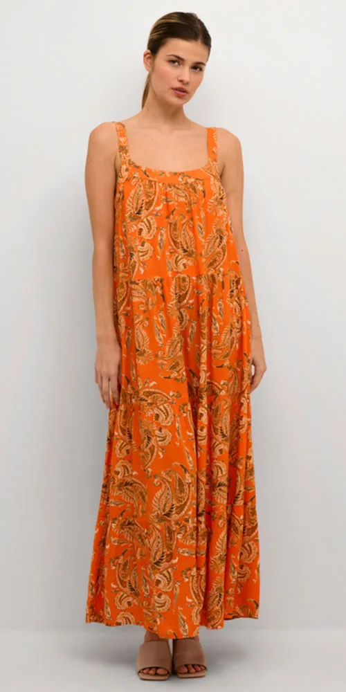 Cream Paisley Maxi Dress, orange