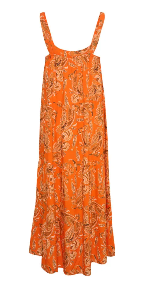 Cream Paisley Maxi Dress, orange