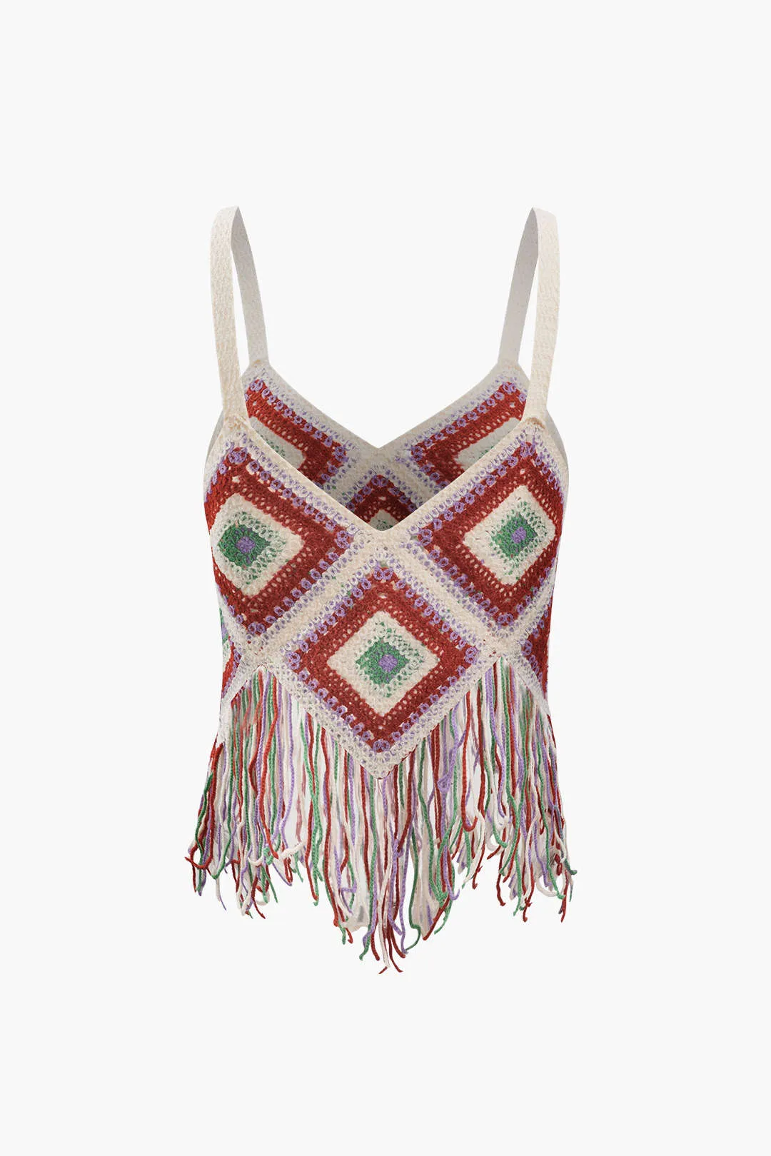 Crochet Knit Fringe Hem Cami Top