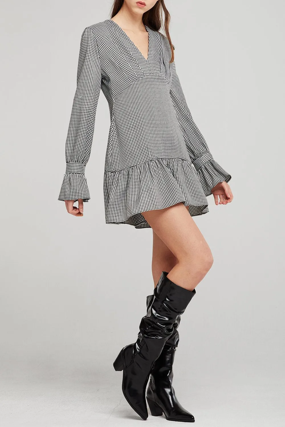 Dani Houndstooth Pintuck Dress