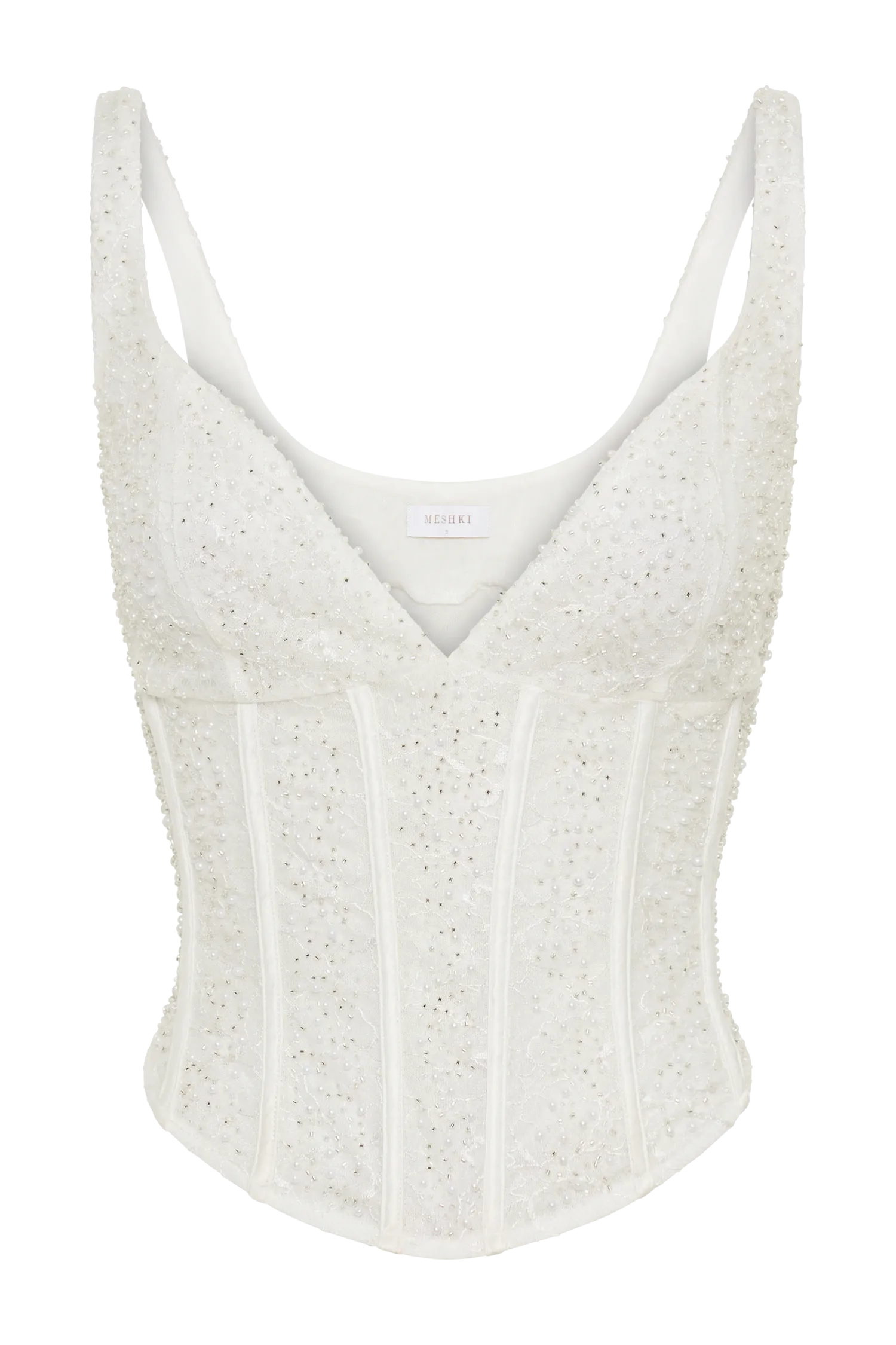 Elsie Pearl Beaded Bustier Top - White