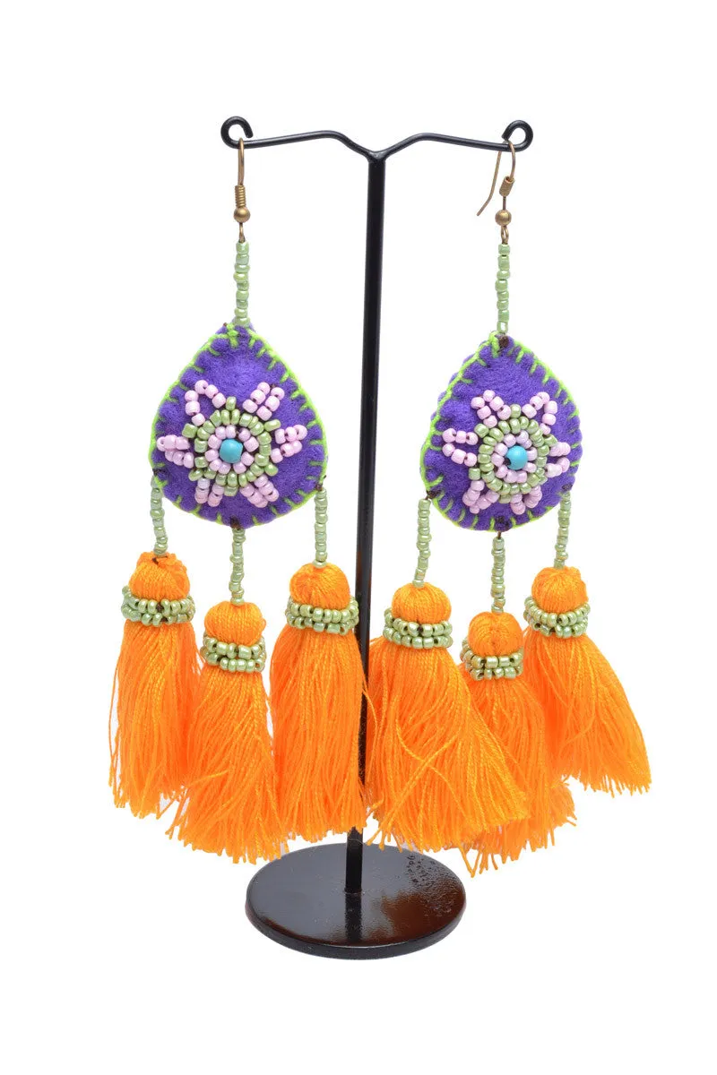 Embellished 3 Tassel Earrings