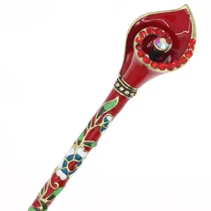 Enamel Calla Lily Hair Stick w/ Rhinestones