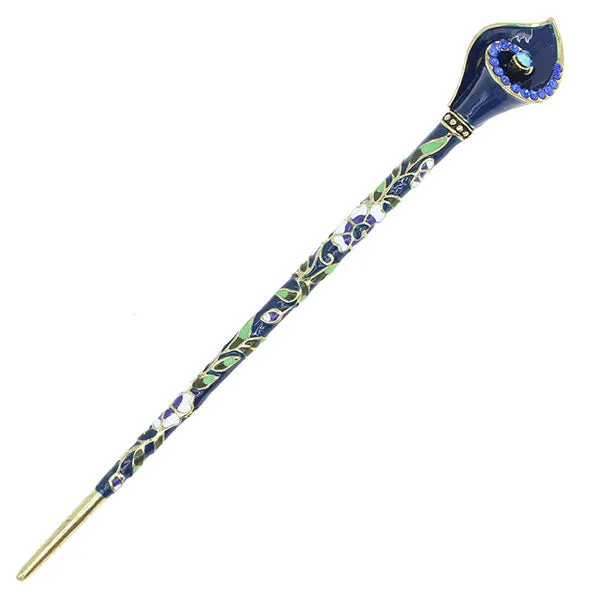 Enamel Calla Lily Hair Stick w/ Rhinestones