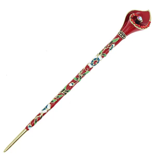 Enamel Calla Lily Hair Stick w/ Rhinestones