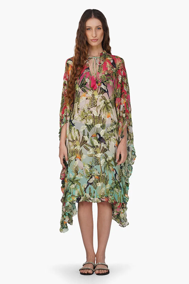 Farm Chirping Birds Printed Frill Kaftan