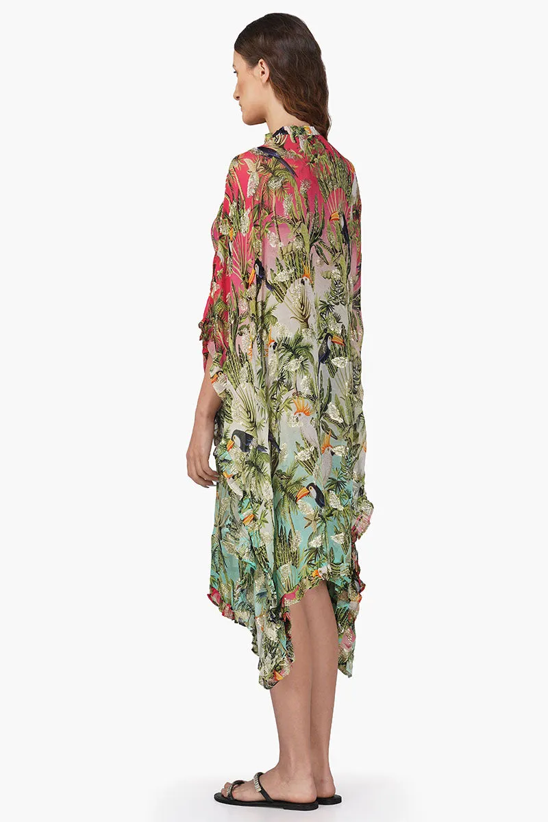 Farm Chirping Birds Printed Frill Kaftan