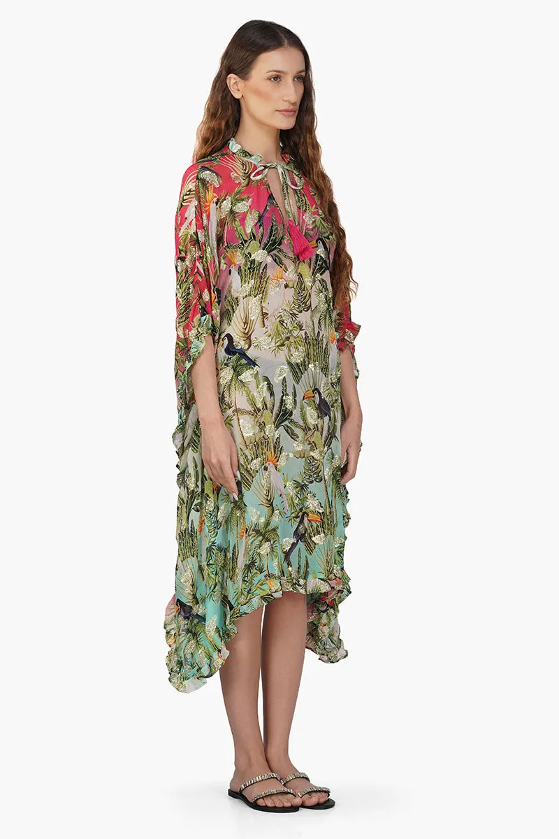 Farm Chirping Birds Printed Frill Kaftan