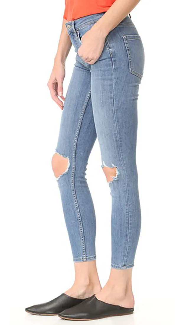 Free People High Rise Busted Skinny Jeans Light Blue Wash