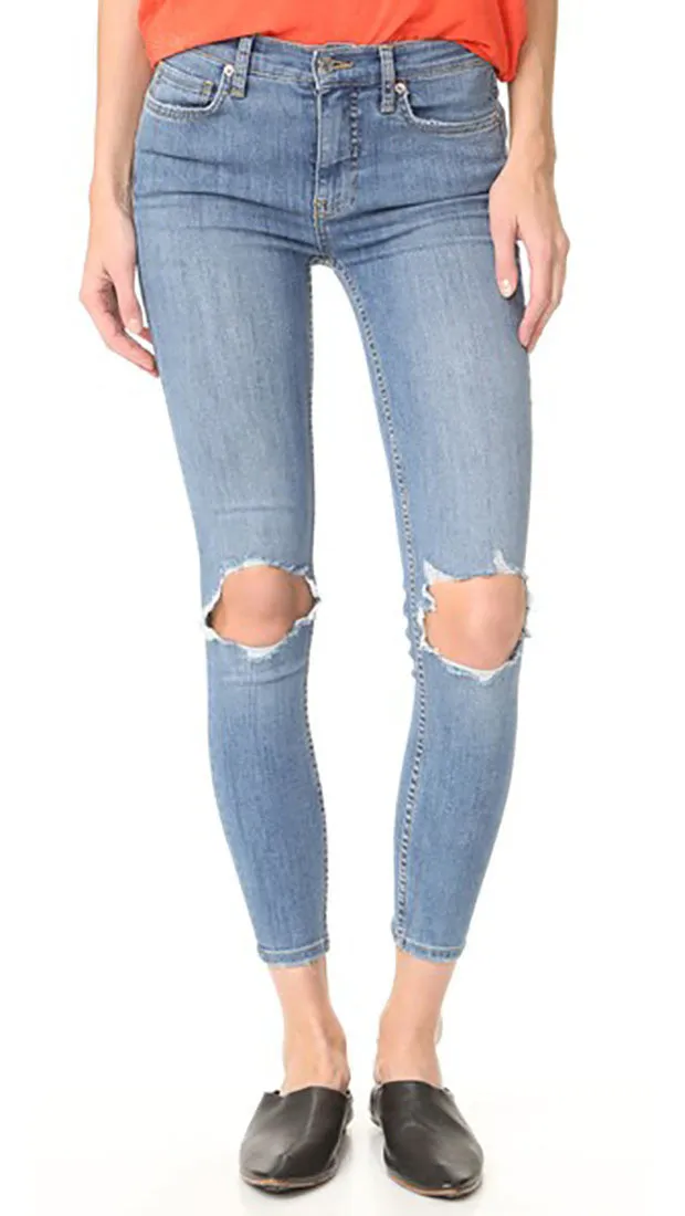 Free People High Rise Busted Skinny Jeans Light Blue Wash