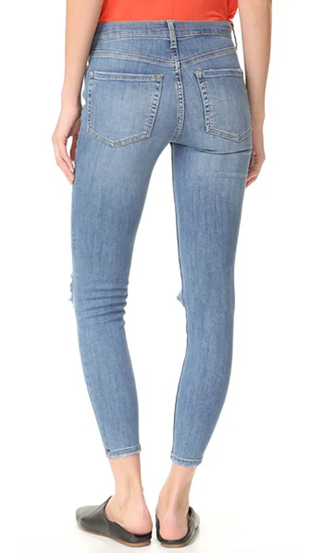 Free People High Rise Busted Skinny Jeans Light Blue Wash