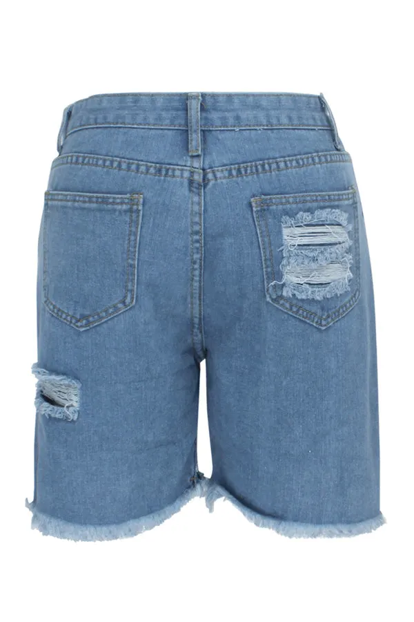 Fringe Trim Irregular Denim Shorts