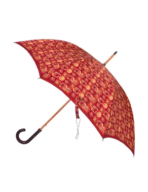 Gianni Versace Vintage Artsy Burgundy Red Gold Medusa Checkerboard Print Umbrella