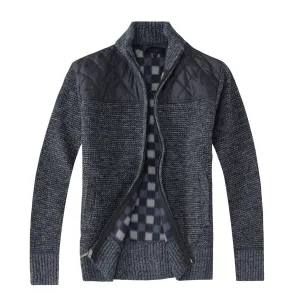 Gioberti Men's Marled Blue Knitted Regular Fit Full Zip Cardigan Sweater with Soft Brushed Flannel Lining