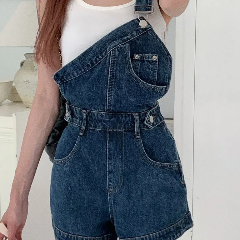 Girlary college outfits Retro Single Shoulder Strap Denim One-Piece Suspender Pants Women's Summer Hot Girl Irregular Design Sense Niche Wide Leg Pants