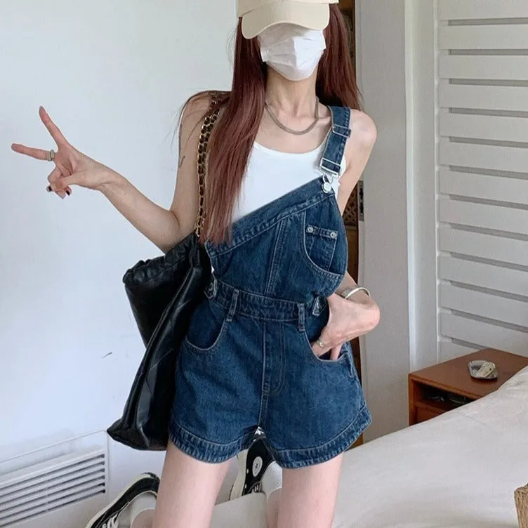 Girlary college outfits Retro Single Shoulder Strap Denim One-Piece Suspender Pants Women's Summer Hot Girl Irregular Design Sense Niche Wide Leg Pants