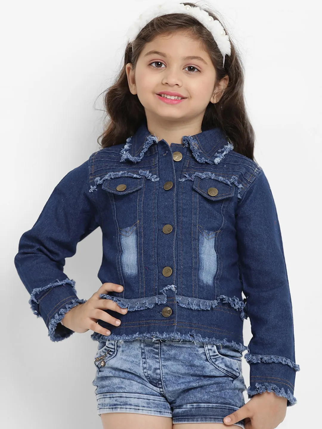 Girl's Blue Solid Lightweight Jacket Top  - NOZ2TOZ KIDS