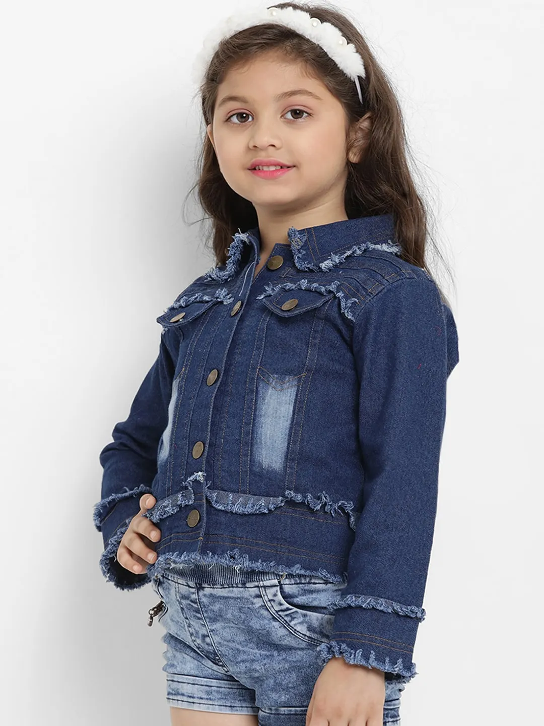 Girl's Blue Solid Lightweight Jacket Top  - NOZ2TOZ KIDS