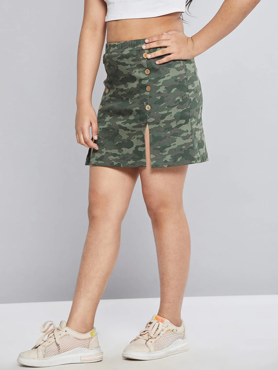 Girls Camouflage Twill Mini Skirt