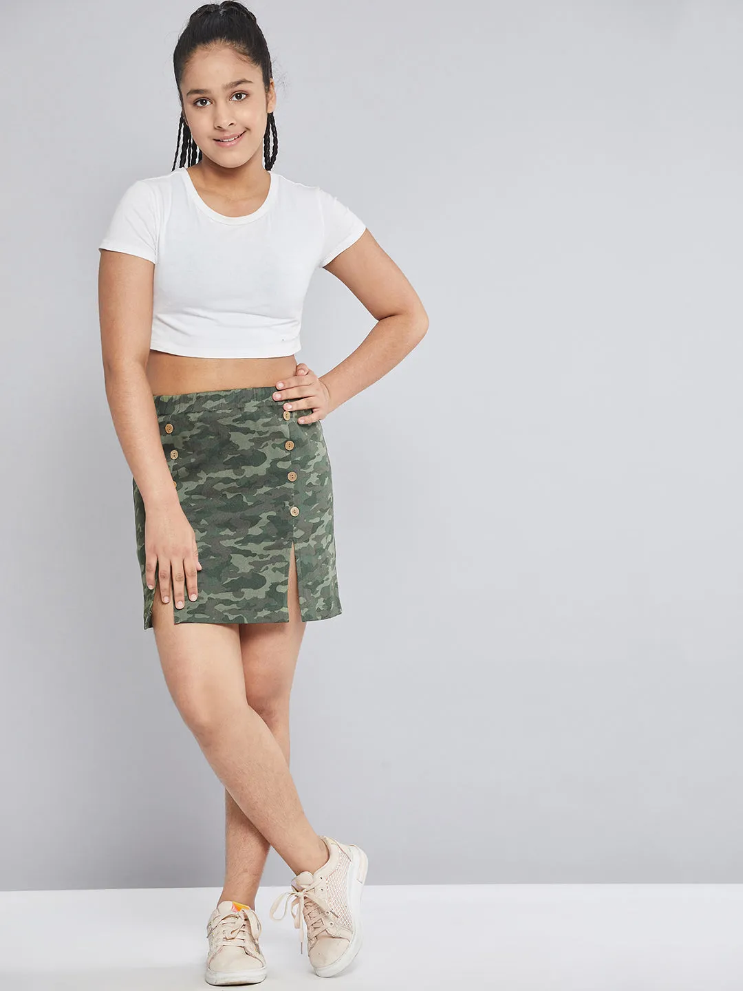 Girls Camouflage Twill Mini Skirt