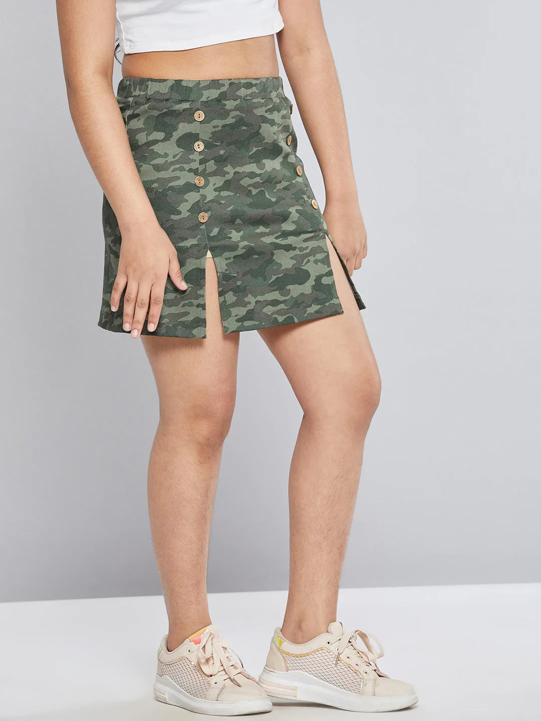 Girls Camouflage Twill Mini Skirt