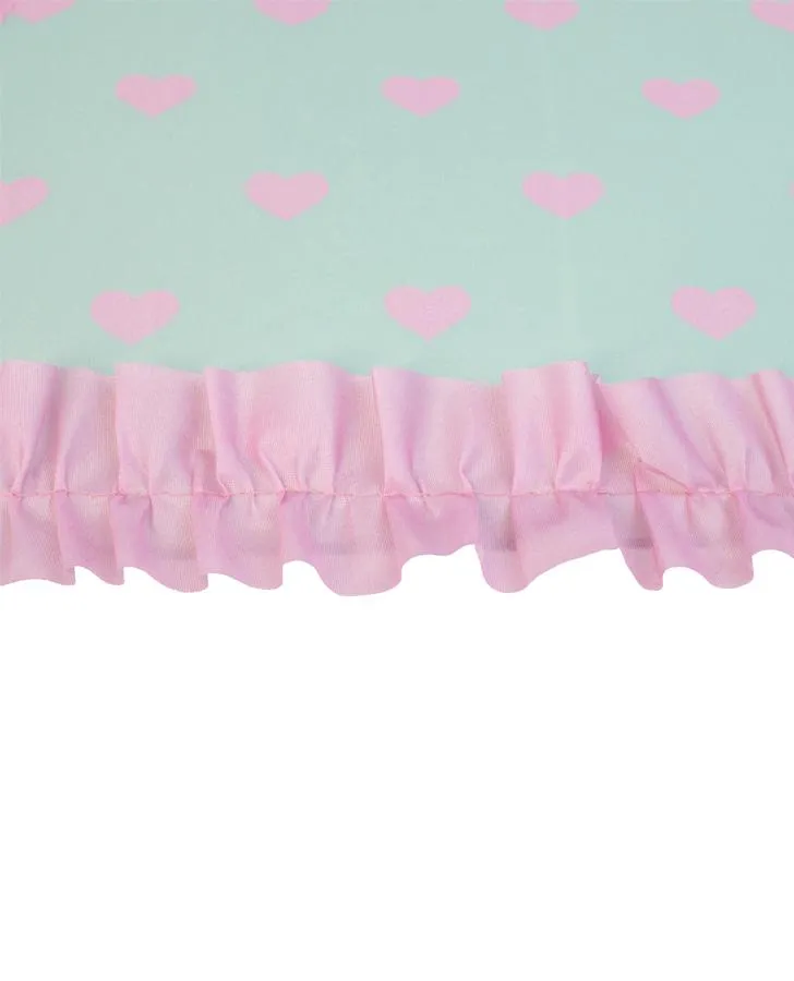 Girl's Mint/Pink Heart Ruffle Umbrella