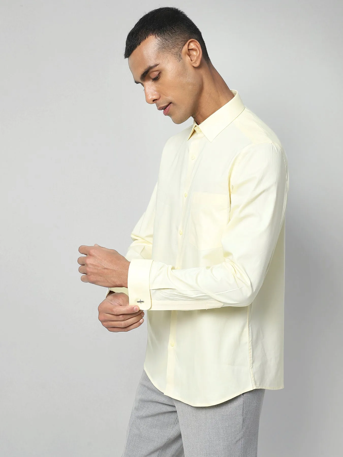 Giza Cotton Yellow Plain Full Sleeve Formal Shirt