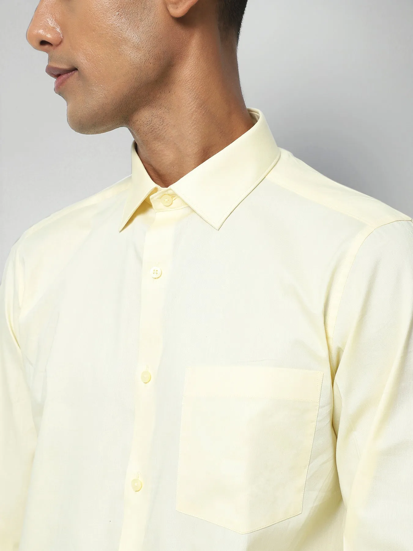 Giza Cotton Yellow Plain Full Sleeve Formal Shirt