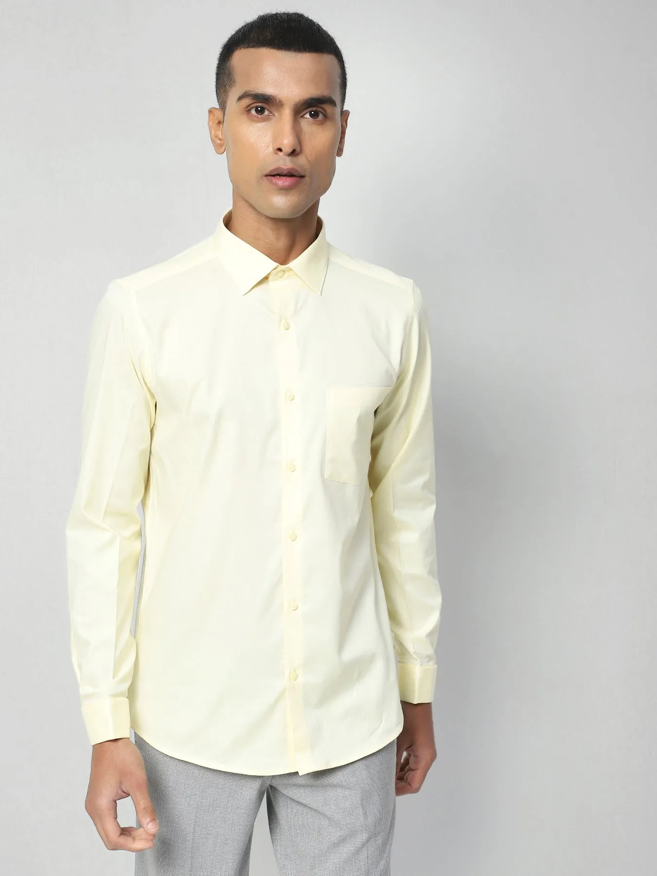 Giza Cotton Yellow Plain Full Sleeve Formal Shirt