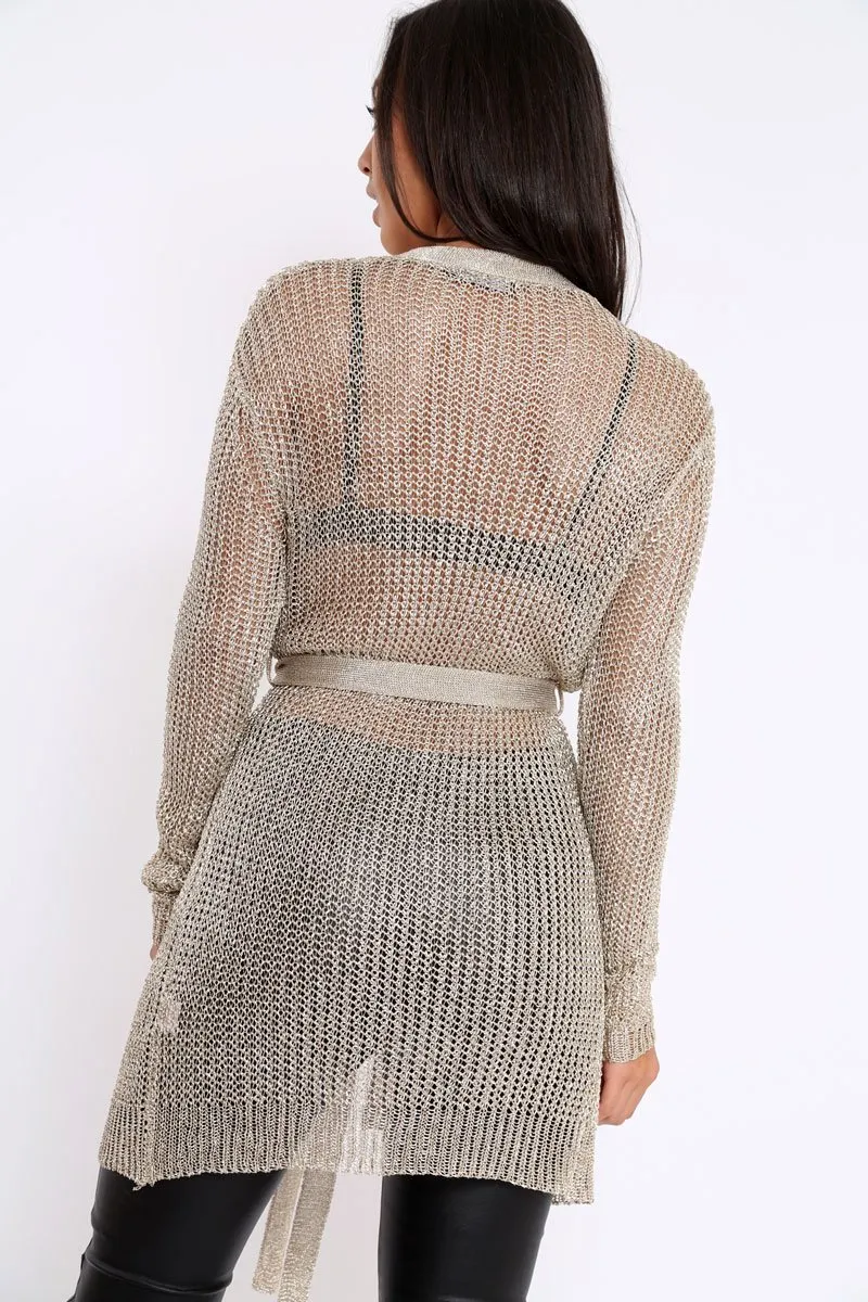 Gold Metallic Knit Cardigan - Celina