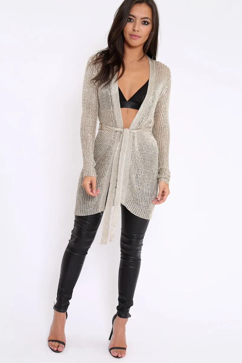 Gold Metallic Knit Cardigan - Celina