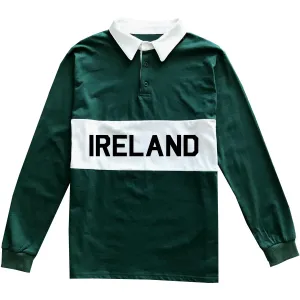 Green Irish Ireland Mens Striped Long Sleeve Polo Rugby Shirt