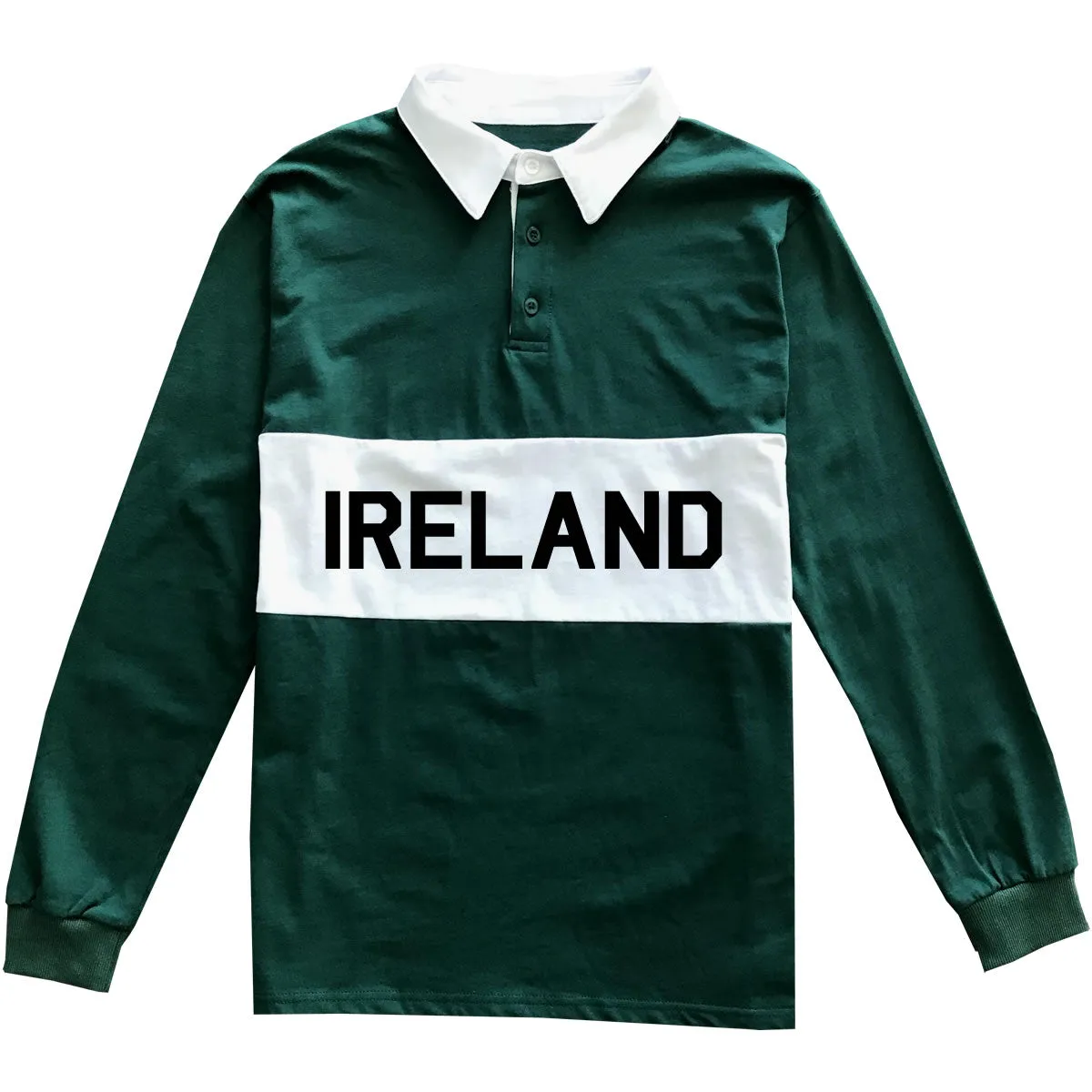 Green Irish Ireland Mens Striped Long Sleeve Polo Rugby Shirt