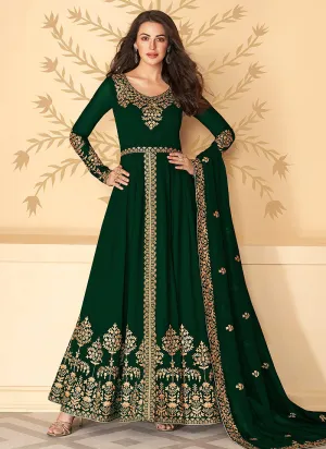 Green Slit Style Zari Embroidered Anarkali Pants Suit