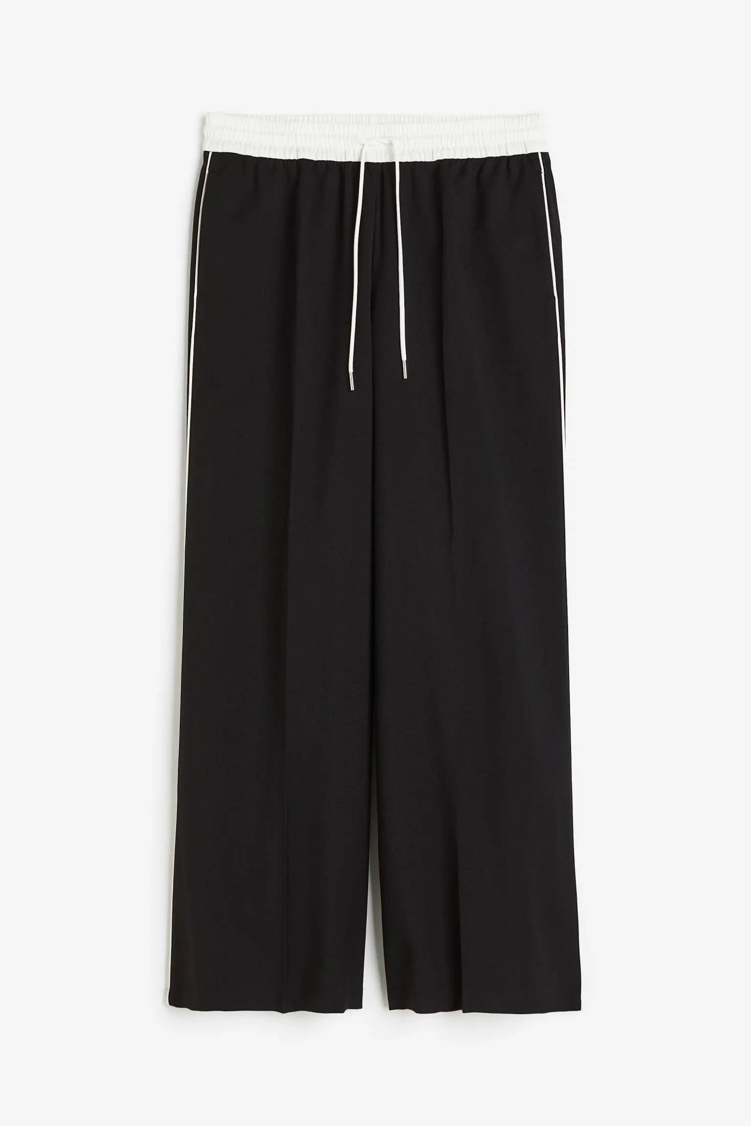 H&M Wide-cut Pull-on trousers, black/white