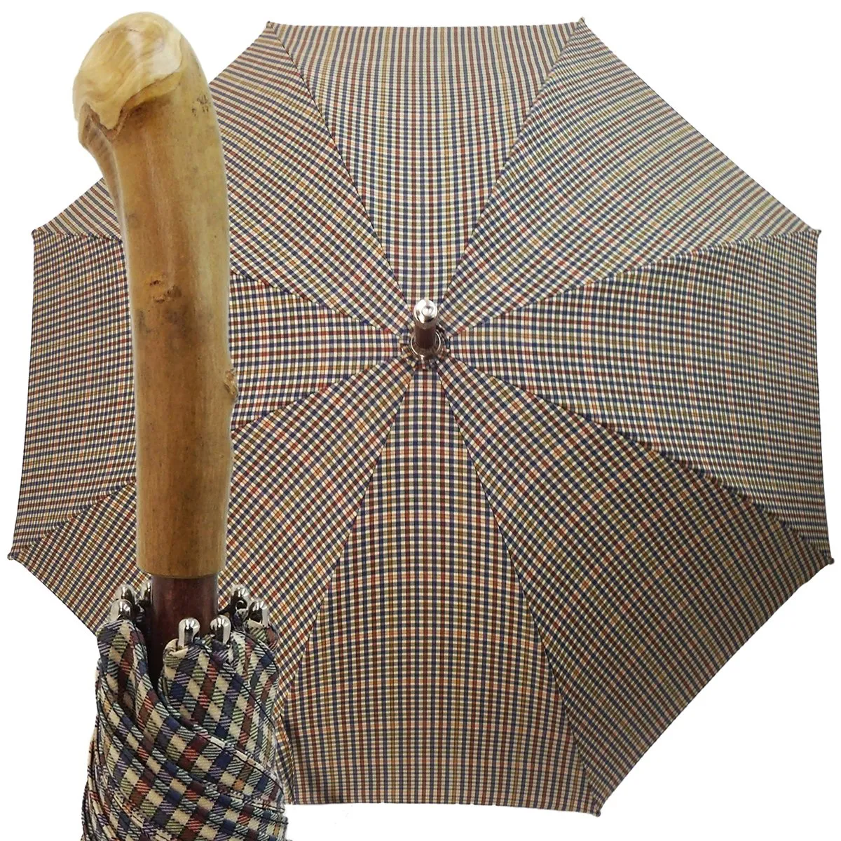 Handcrafted Cotton Umbrella - Natural Chestnut Root Handle