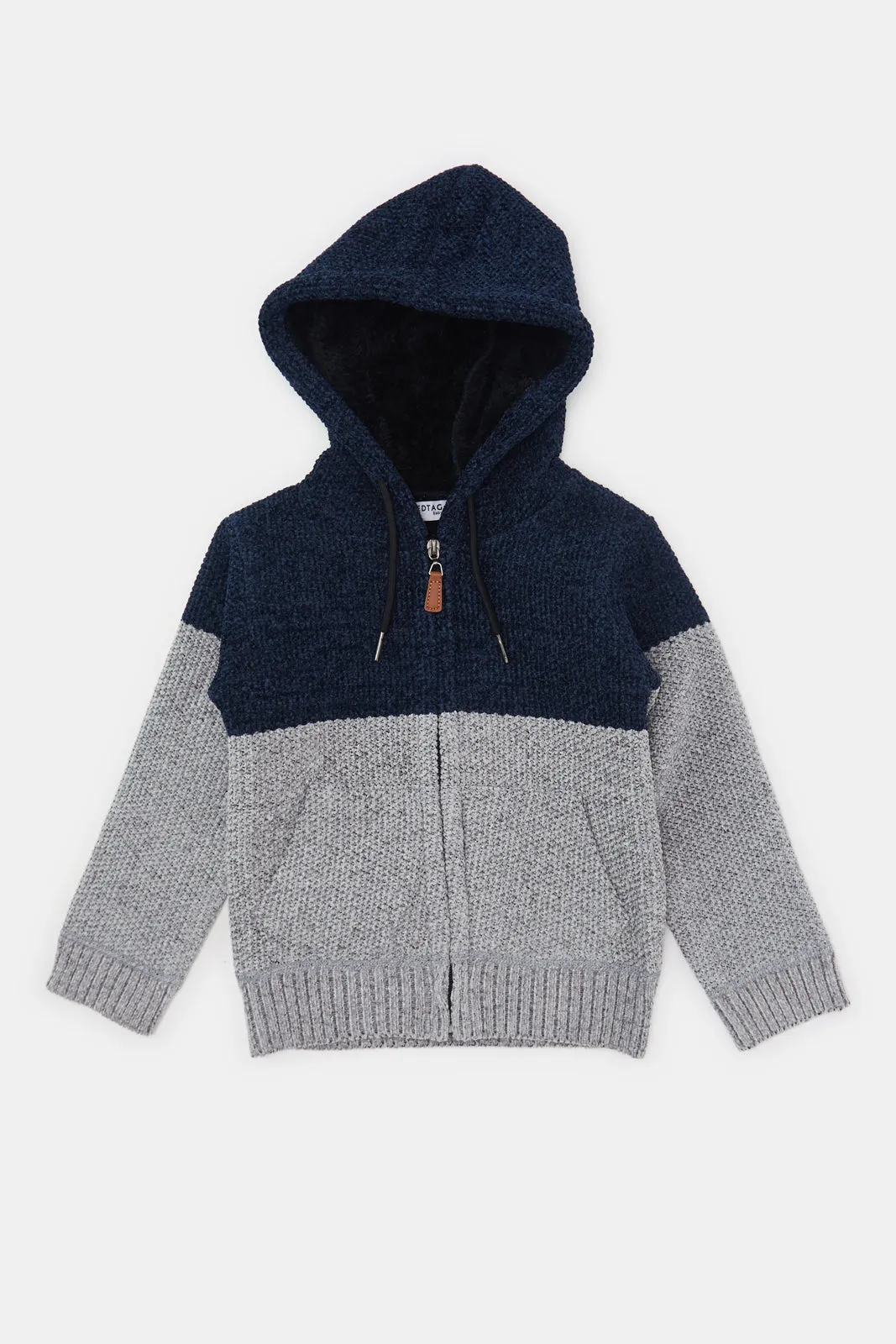 Infant Boys Navy And Grey Hooded Cardigan