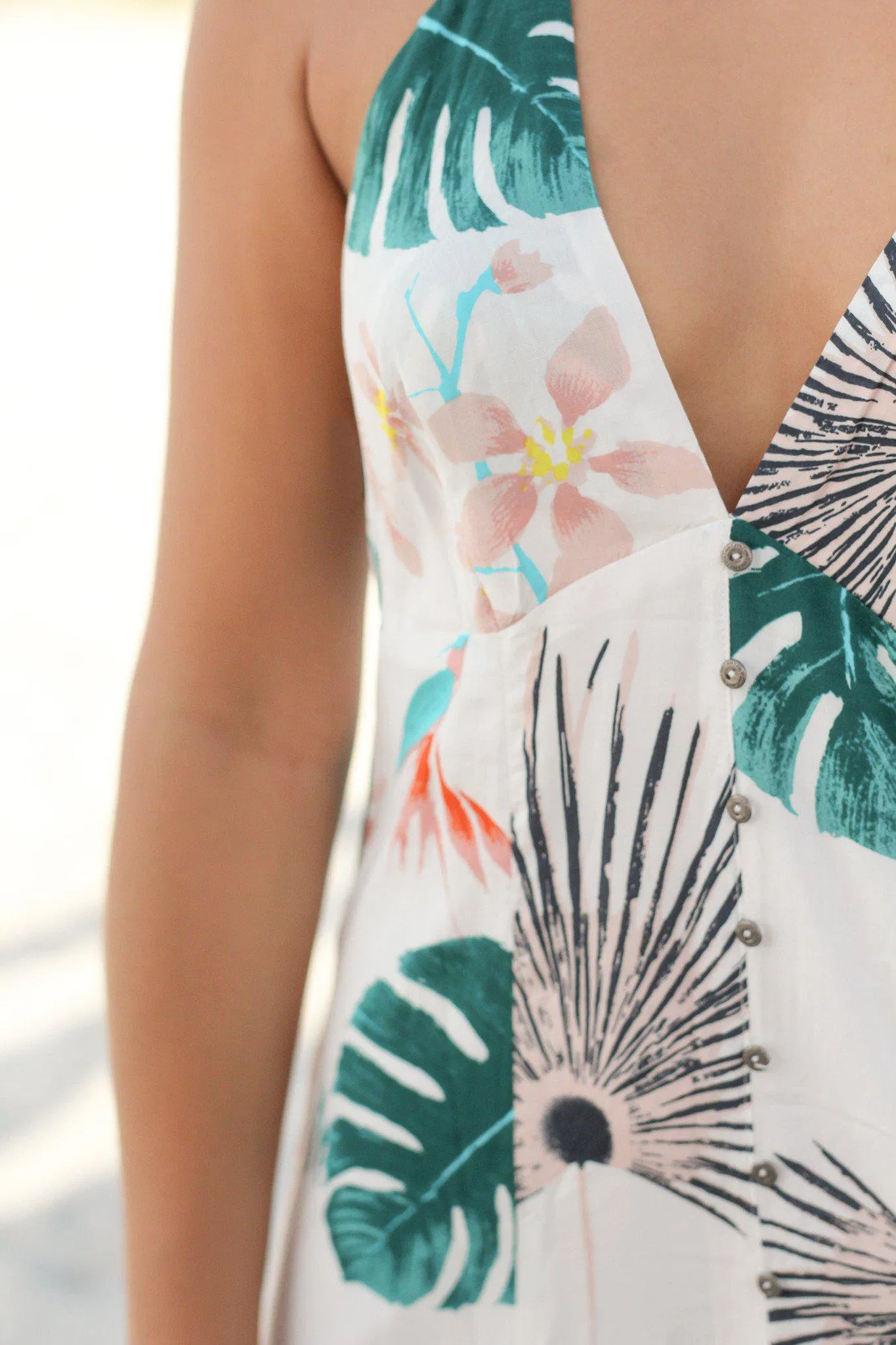 Ivory Tropical Racerback Maxi Dress