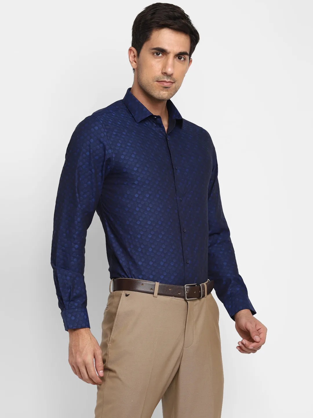 Jacquard Blue Slim Fit Formal Shirt