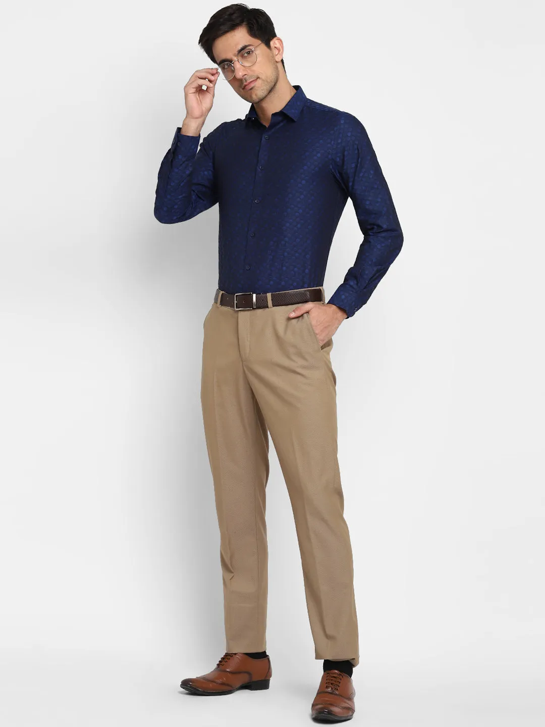 Jacquard Blue Slim Fit Formal Shirt